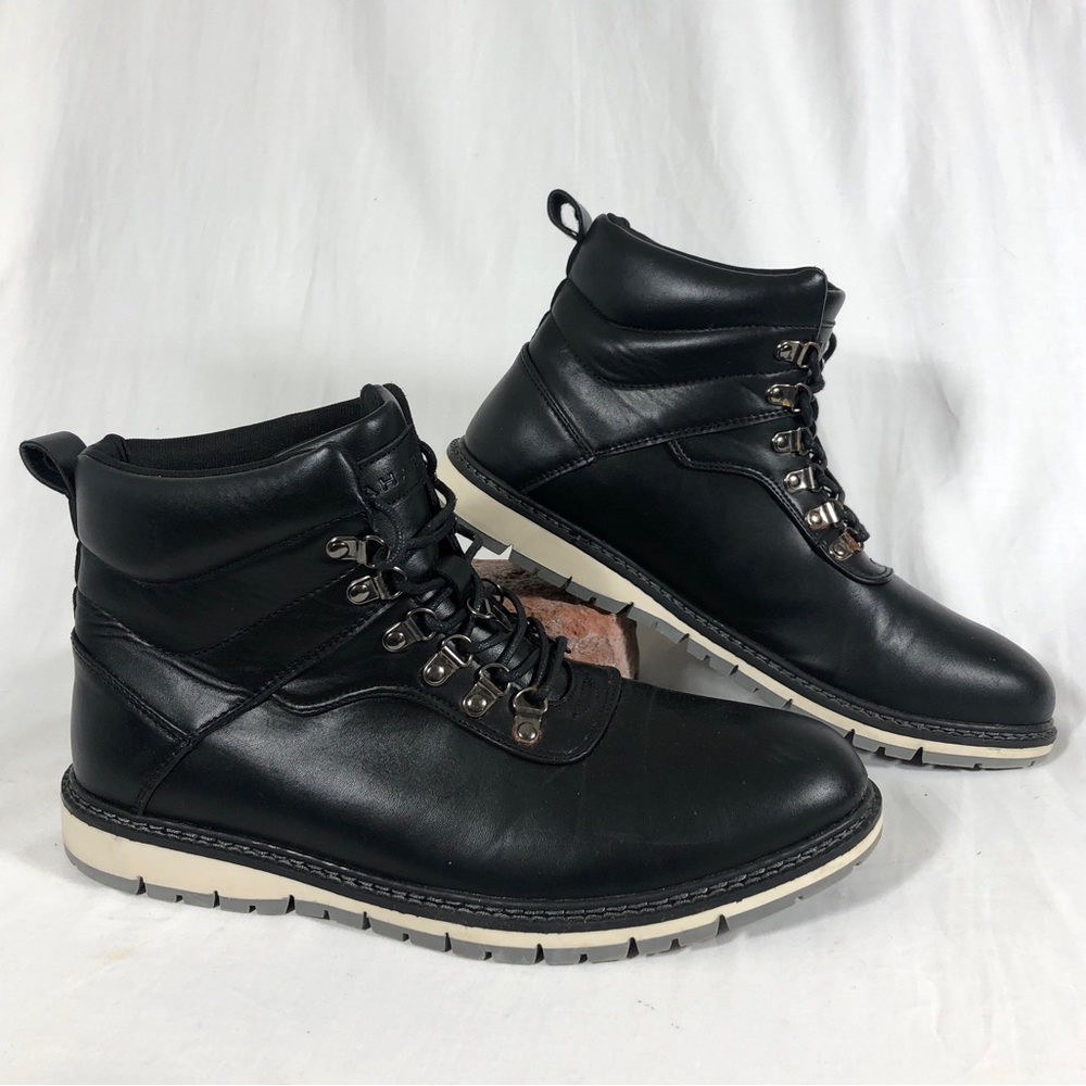 Tahari black leather boots size 10.5 army boots military ankle Camby NWOB